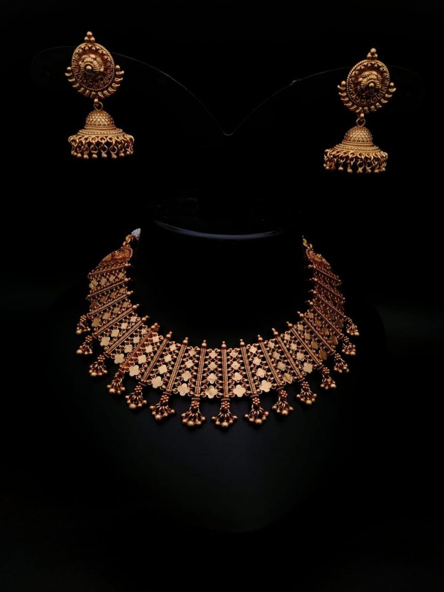 NECKLASE SET IN POLKI (GOLD POLISH) STYLE | DESIGN - 17691