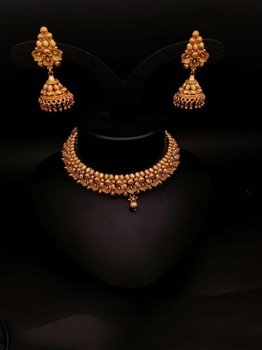 NECKLASE SET IN POLKI (GOLD POLISH) STYLE | DESIGN - 17693