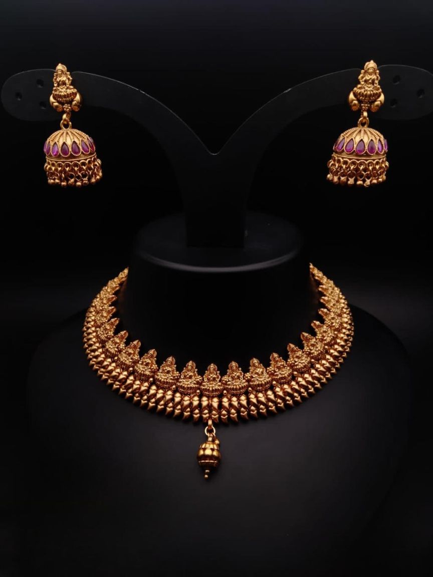 NECKLASE SET IN POLKI (GOLD POLISH) STYLE | DESIGN - 17695
