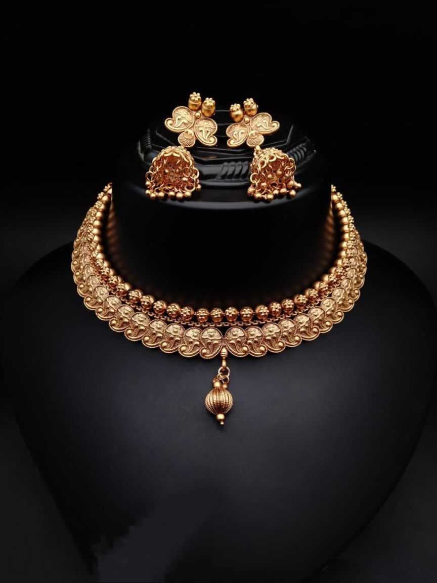 NECKLASE SET IN POLKI (GOLD POLISH) STYLE | DESIGN - 17699