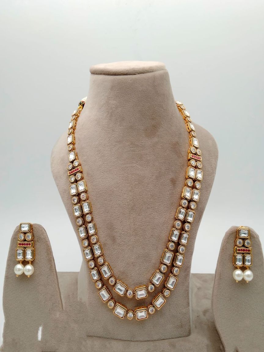 NECKLASE SET IN POLKI (GOLD POLISH) STYLE | DESIGN - 17710