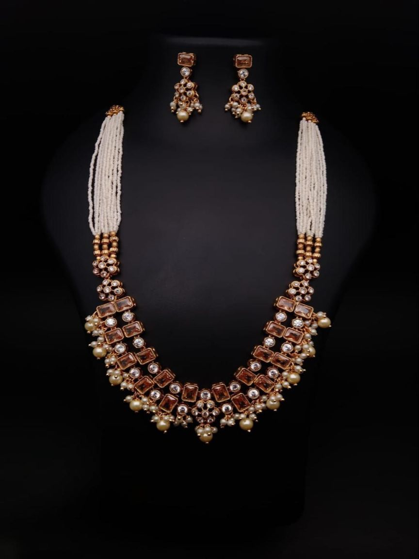 NECKLASE SET IN POLKI (GOLD POLISH) STYLE | DESIGN - 17795