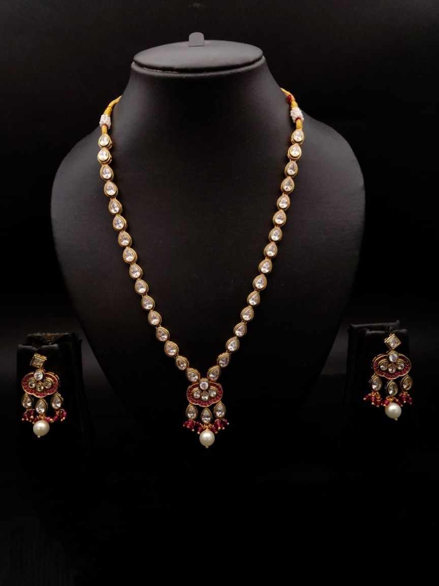 NECKLASE SET IN POLKI (GOLD POLISH) STYLE | DESIGN - 17880