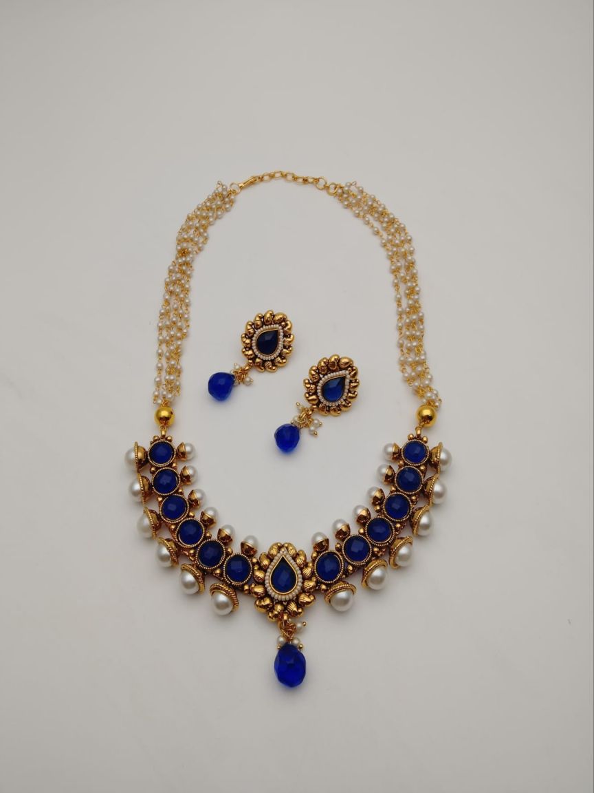 NECKLASE SET IN POLKI (GOLD POLISH) STYLE | DESIGN - 17892