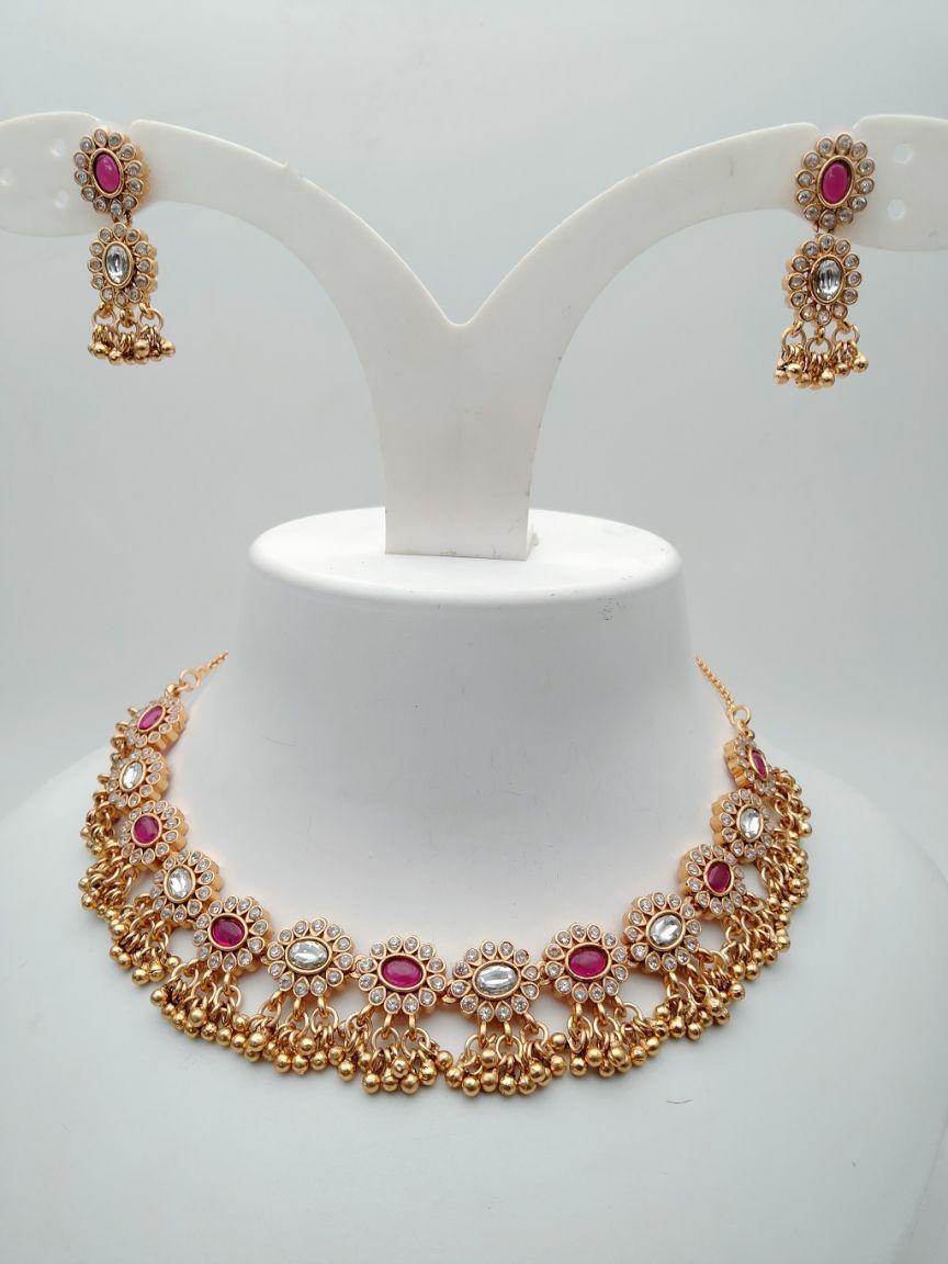 NECKLASE SET IN POLKI (GOLD POLISH) STYLE | DESIGN - 17939