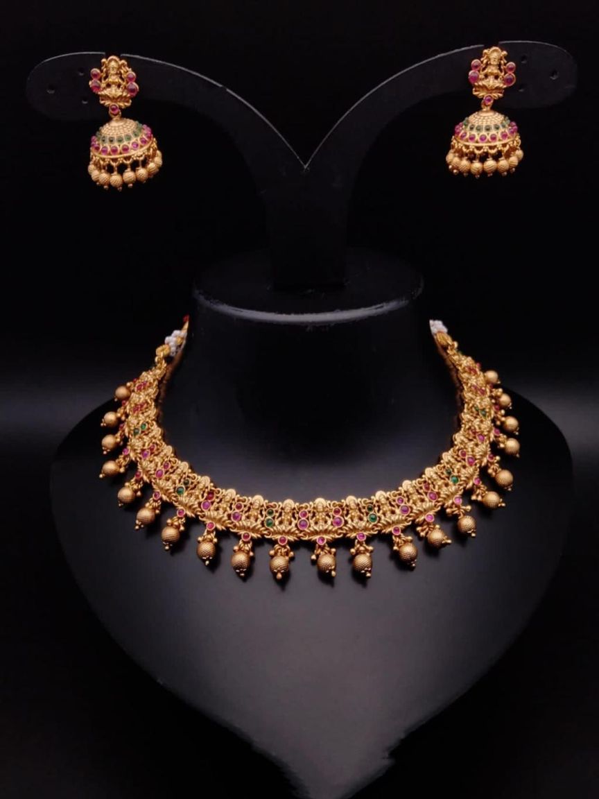 NECKLASE SET IN POLKI (GOLD POLISH) STYLE | DESIGN - 17942