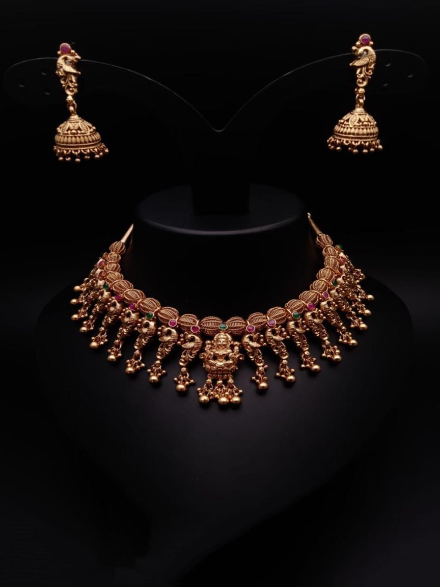 NECKLASE SET IN POLKI (GOLD POLISH) STYLE | DESIGN - 17944