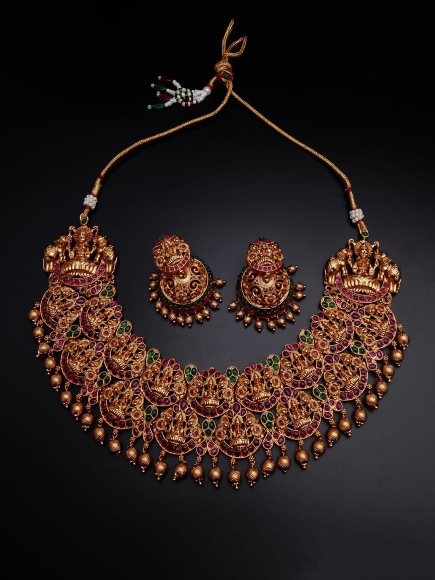NECKLASE SET IN POLKI (GOLD POLISH) STYLE | DESIGN - 17947