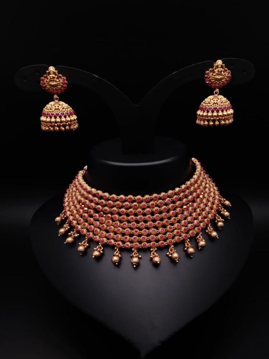 NECKLASE SET IN POLKI (GOLD POLISH) STYLE | DESIGN - 17958