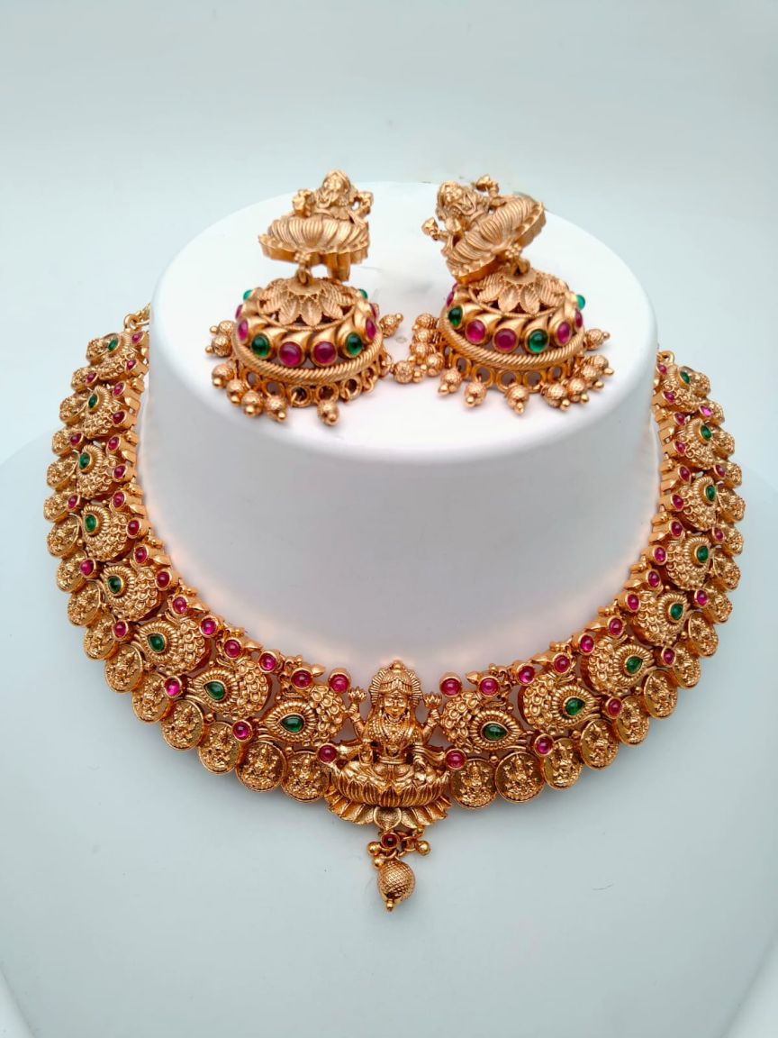 NECKLASE SET IN POLKI (GOLD POLISH) STYLE | DESIGN - 17960