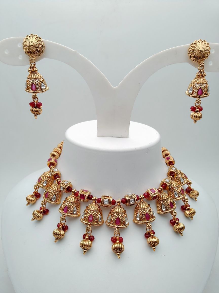 NECKLASE SET IN POLKI (GOLD POLISH) STYLE | DESIGN - 17965