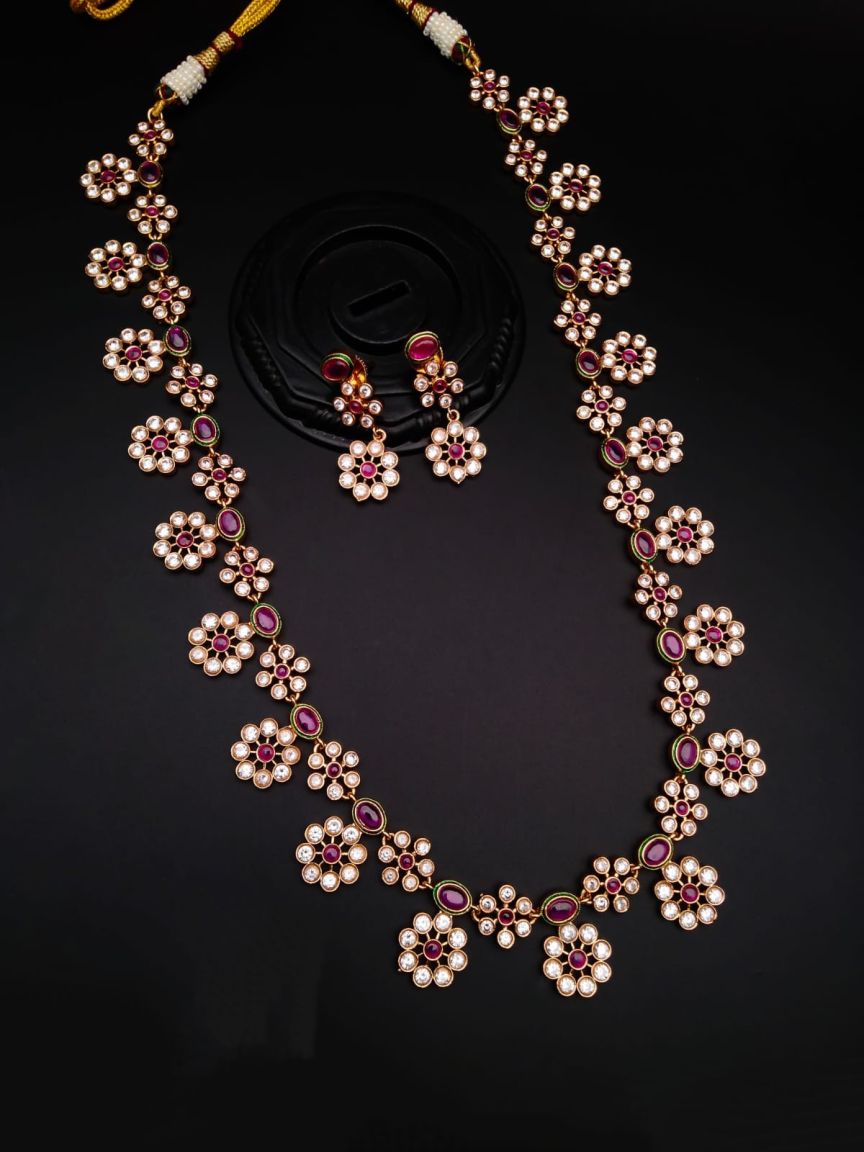 NECKLASE SET IN POLKI (GOLD POLISH) STYLE | DESIGN - 17973