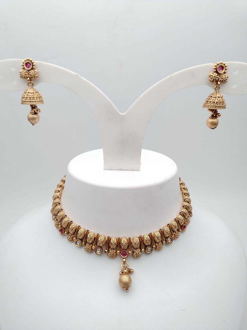 NECKLASE SET IN POLKI (GOLD POLISH) STYLE | DESIGN - 18021