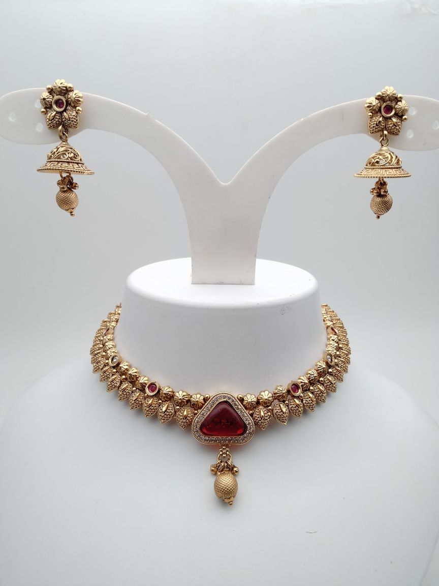 NECKLASE SET IN POLKI (GOLD POLISH) STYLE | DESIGN - 18023