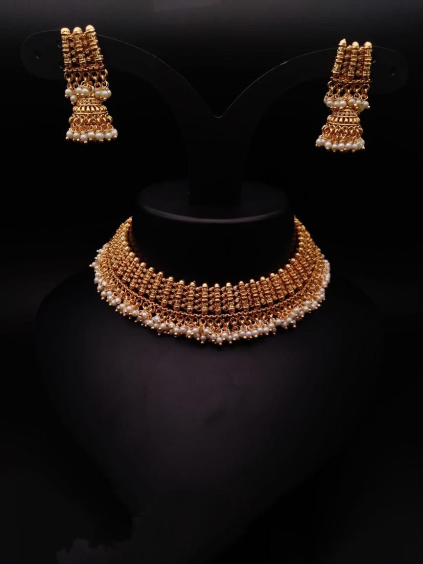 NECKLASE SET IN POLKI (GOLD POLISH) STYLE | DESIGN - 18076