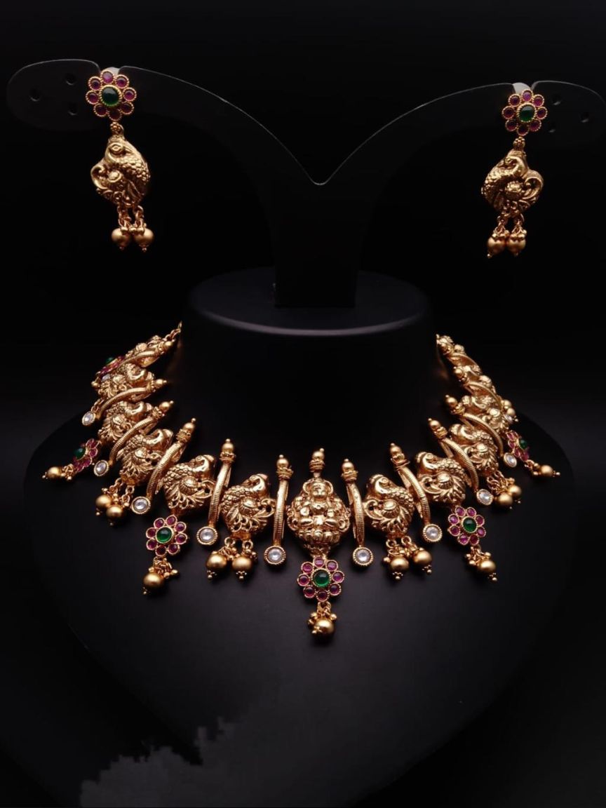 NECKLASE SET IN POLKI (GOLD POLISH) STYLE | DESIGN - 18089