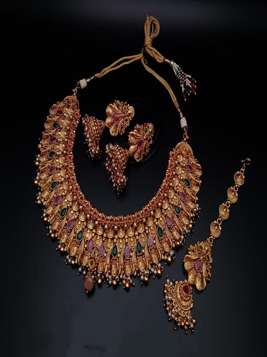 NECKLASE SET IN POLKI (GOLD POLISH) STYLE | DESIGN - 18113