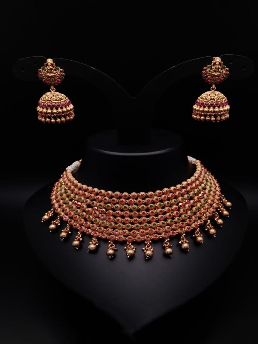 NECKLASE SET IN POLKI (GOLD POLISH) STYLE | DESIGN - 18114