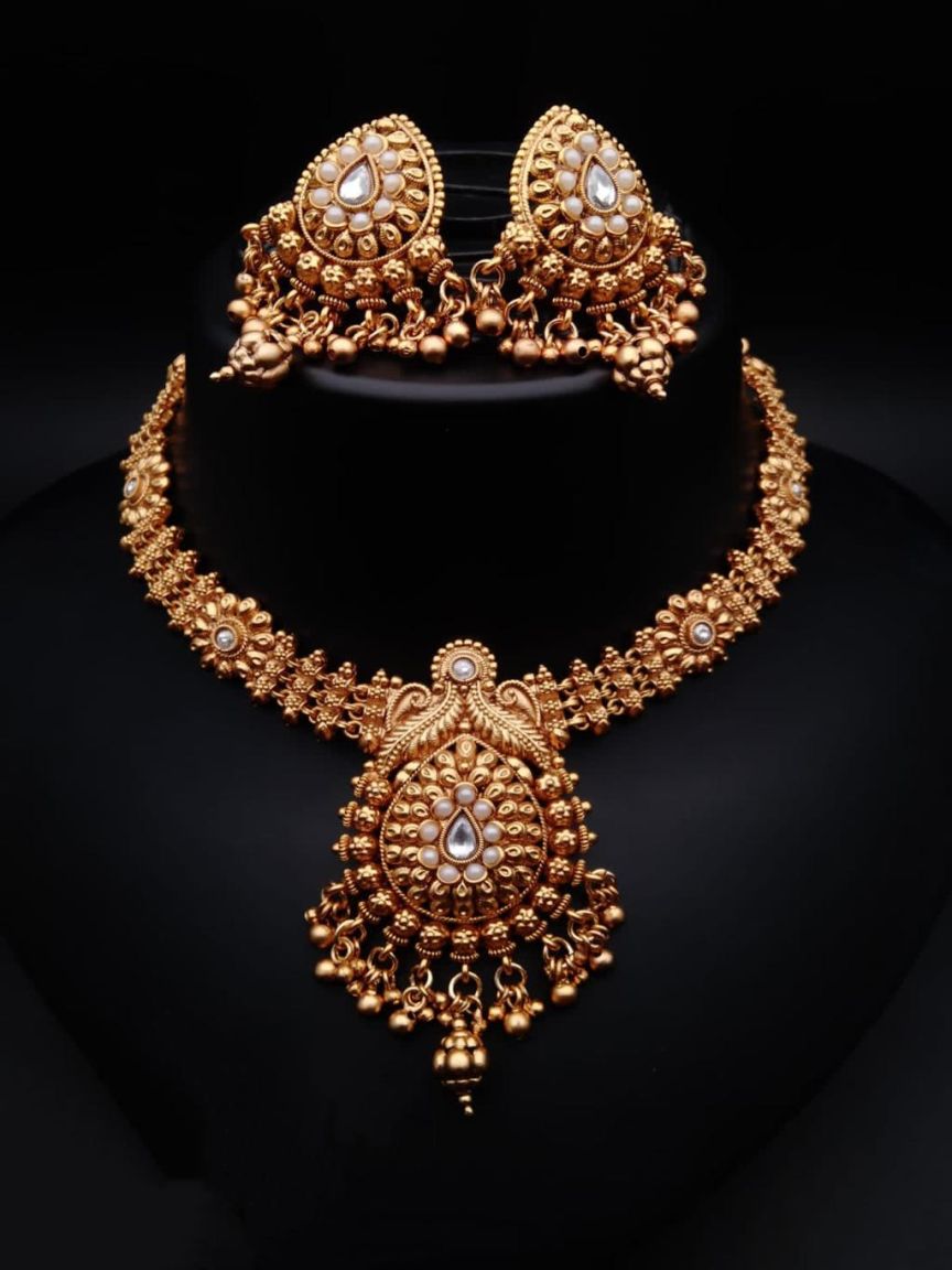 NECKLASE SET IN POLKI (GOLD POLISH) STYLE | DESIGN - 18150