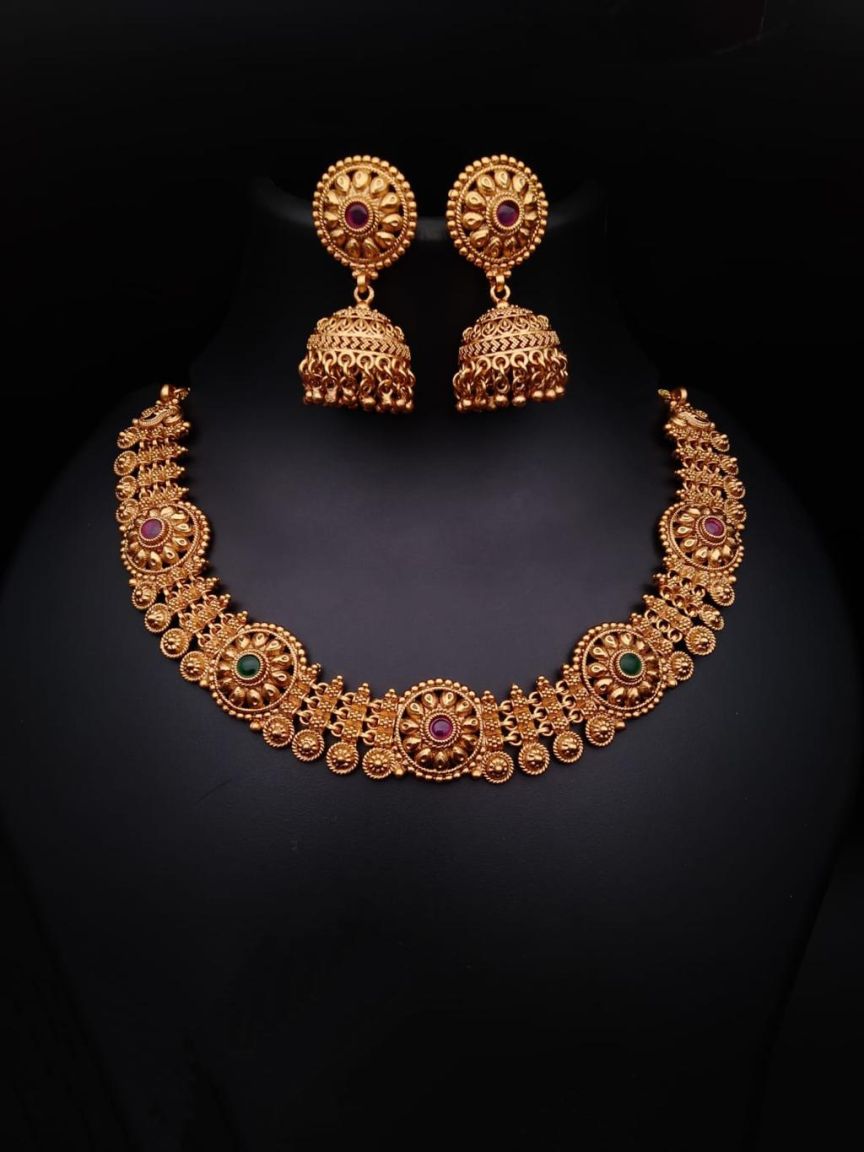 NECKLASE SET IN POLKI (GOLD POLISH) STYLE | DESIGN - 18162