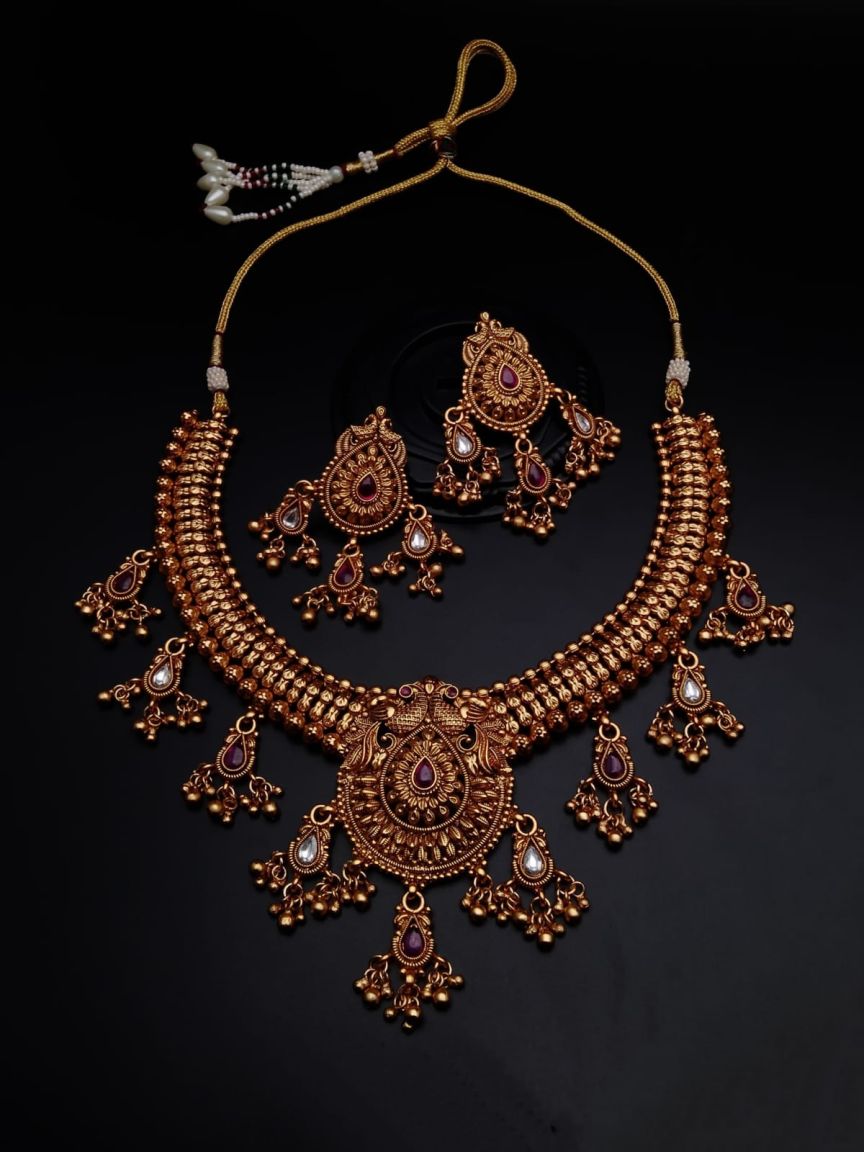 NECKLASE SET IN POLKI (GOLD POLISH) STYLE | DESIGN - 18164