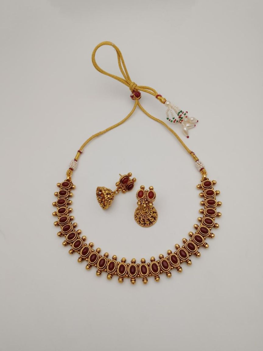 NECKLASE SET IN POLKI (GOLD POLISH) STYLE | DESIGN - 18168