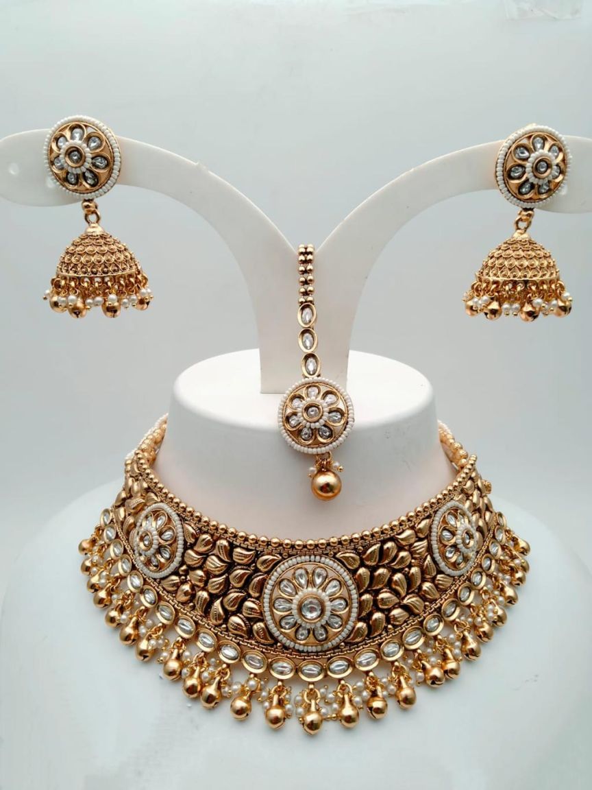 NECKLASE SET IN POLKI (GOLD POLISH) STYLE | DESIGN - 18181