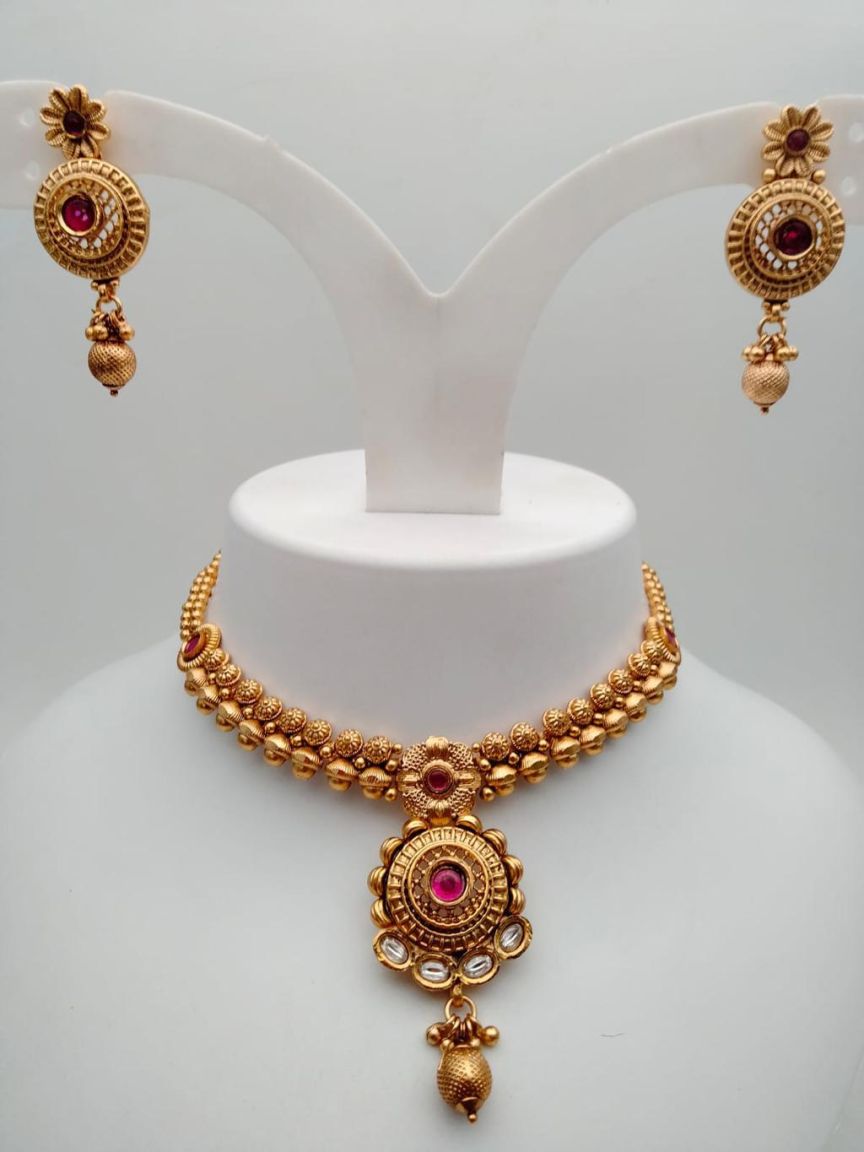 NECKLASE SET IN POLKI (GOLD POLISH) STYLE | DESIGN - 18224
