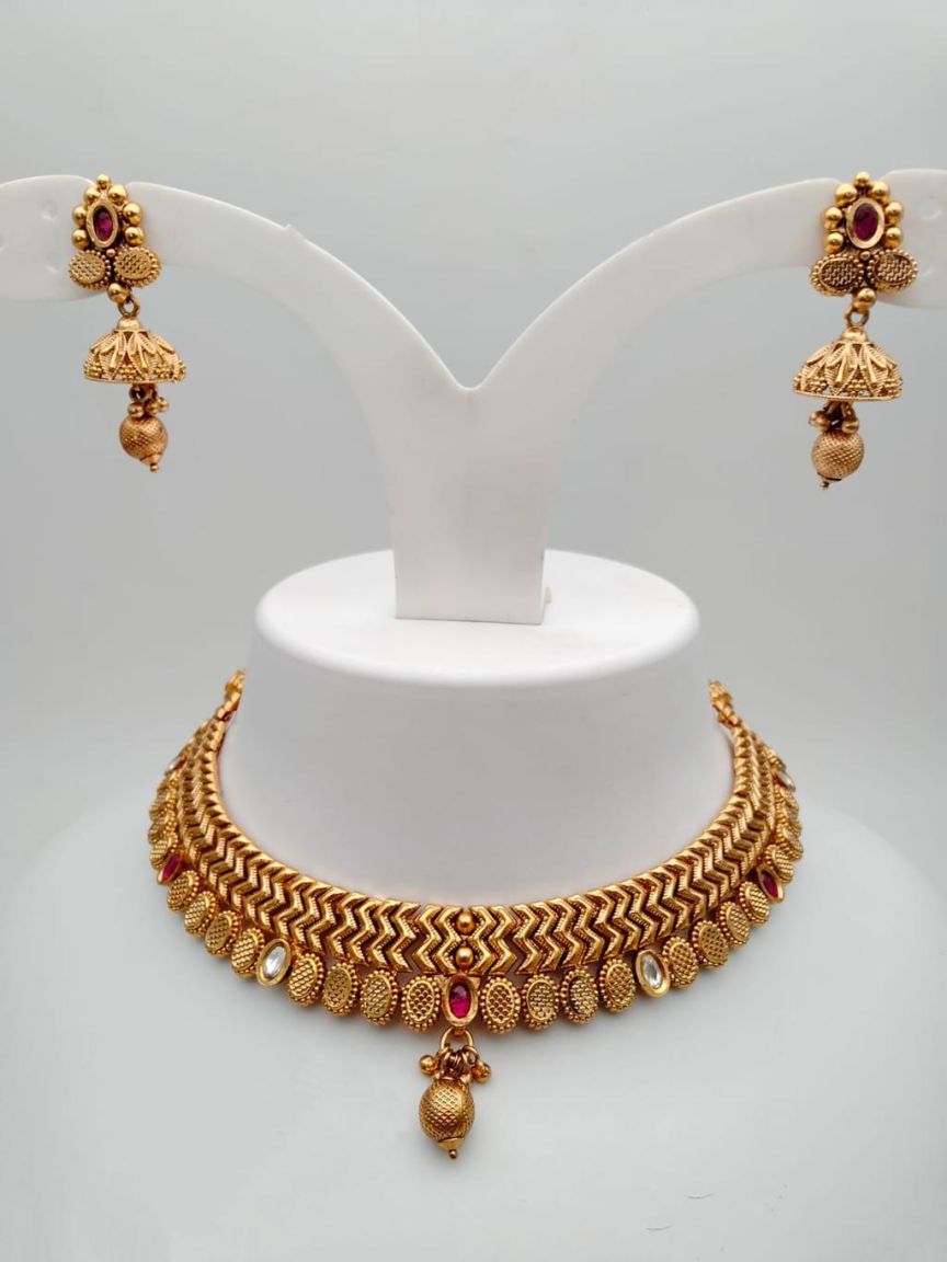NECKLASE SET IN POLKI (GOLD POLISH) STYLE | DESIGN - 18231