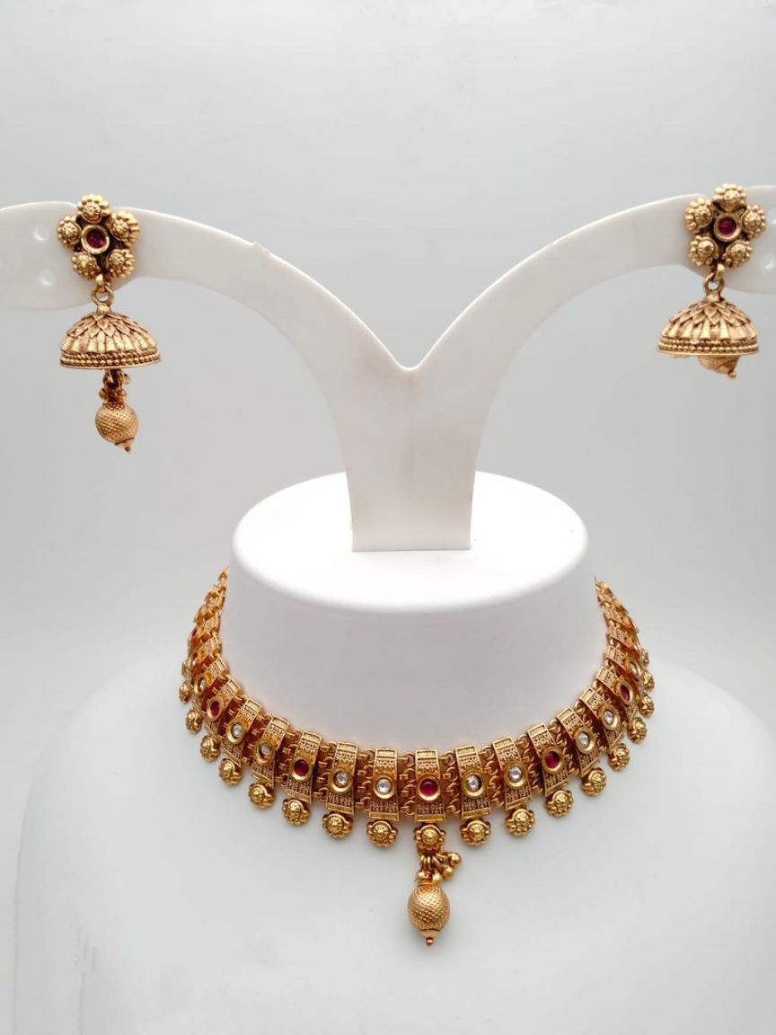 NECKLASE SET IN POLKI (GOLD POLISH) STYLE | DESIGN - 18234