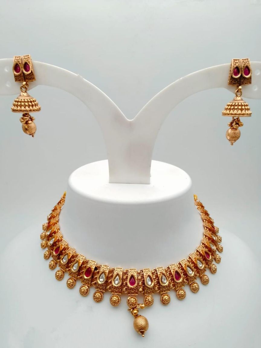 NECKLASE SET IN POLKI (GOLD POLISH) STYLE | DESIGN - 18235