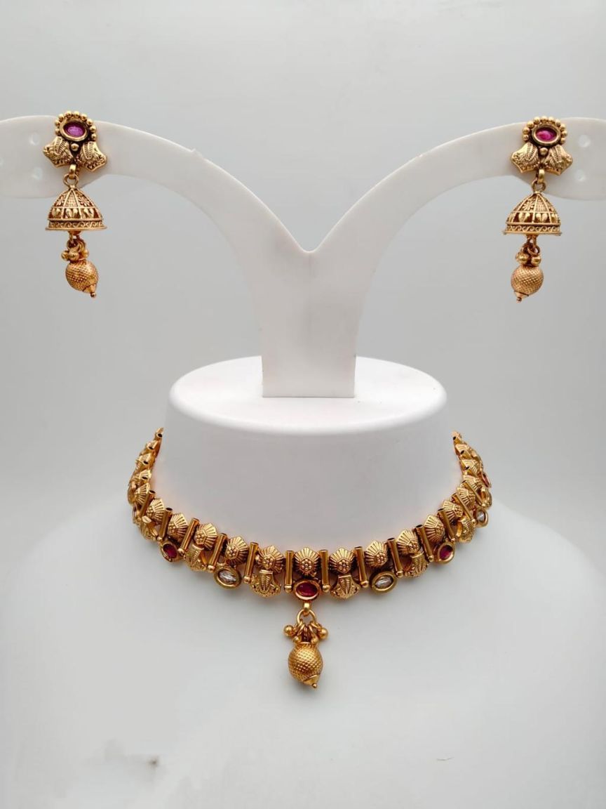 NECKLASE SET IN POLKI (GOLD POLISH) STYLE | DESIGN - 18236