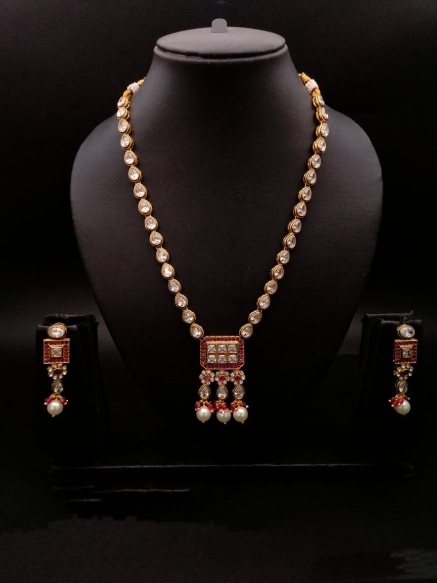 NECKLASE SET IN POLKI (GOLD POLISH) STYLE | DESIGN - 18257