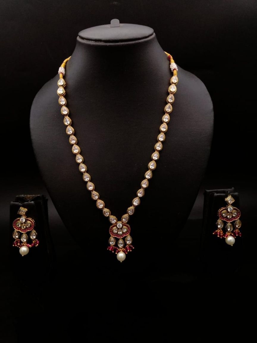 NECKLASE SET IN POLKI (GOLD POLISH) STYLE | DESIGN - 18332