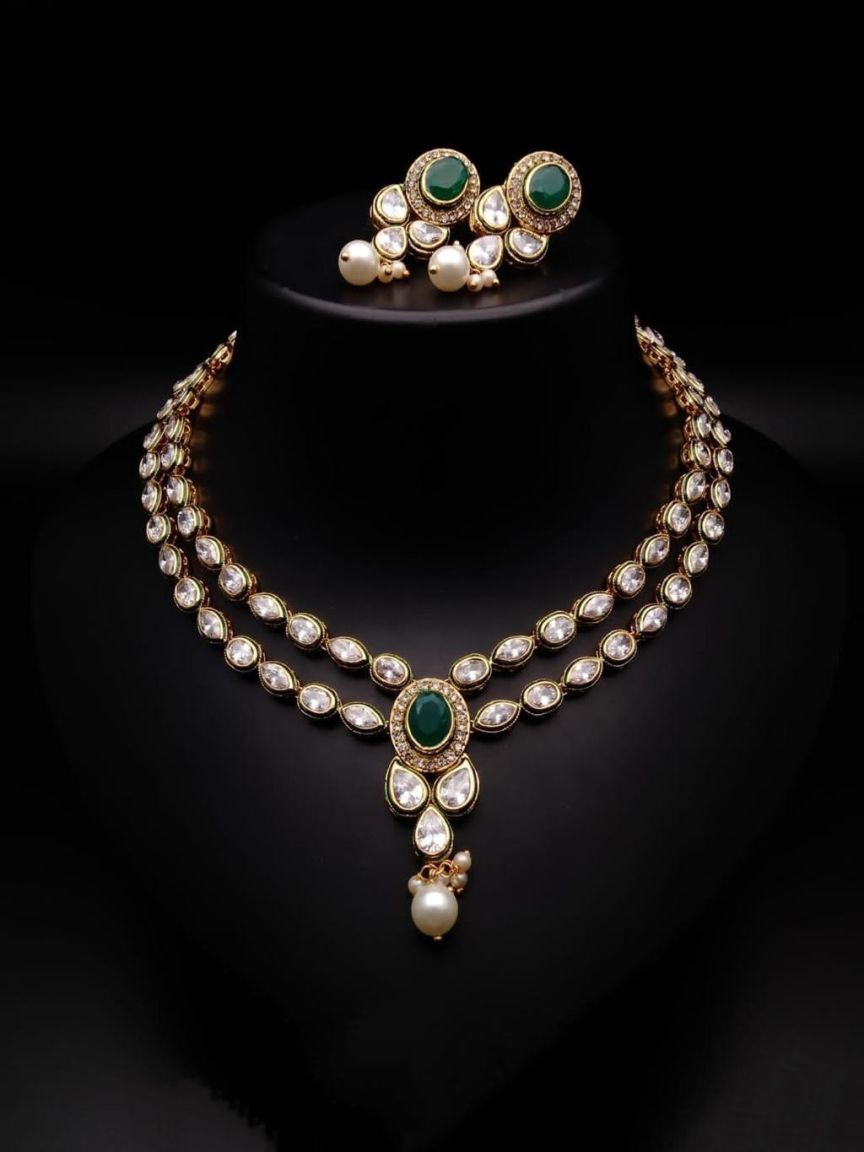 NECKLASE SET IN POLKI (GOLD POLISH) STYLE | DESIGN - 18334