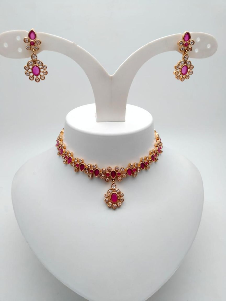 NECKLASE SET IN POLKI (GOLD POLISH) STYLE | DESIGN - 18340