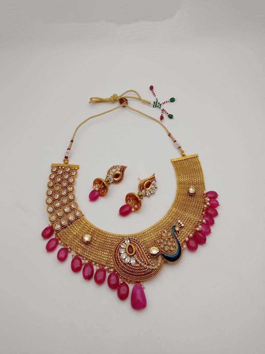 NECKLASE SET IN POLKI (GOLD POLISH) STYLE | DESIGN - 18355