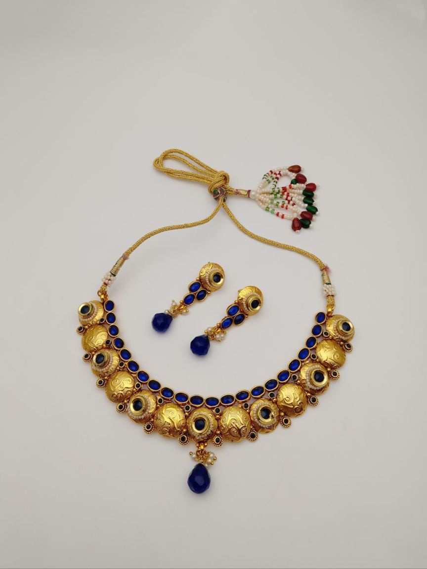 NECKLASE SET IN POLKI (GOLD POLISH) STYLE | DESIGN - 18356