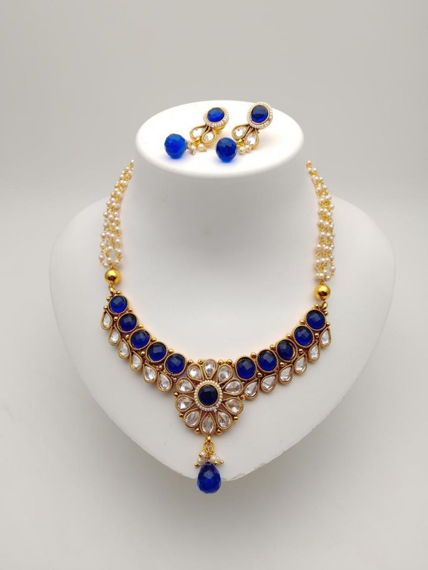 NECKLASE SET IN POLKI (GOLD POLISH) STYLE | DESIGN - 18357