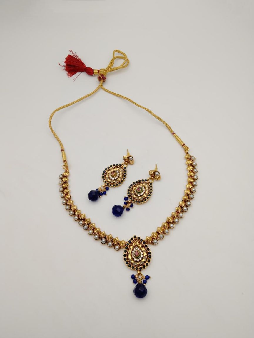 NECKLASE SET IN POLKI (GOLD POLISH) STYLE | DESIGN - 18364