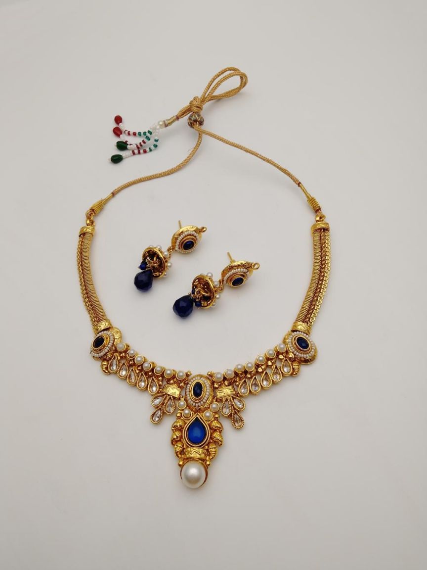NECKLASE SET IN POLKI (GOLD POLISH) STYLE | DESIGN - 18369