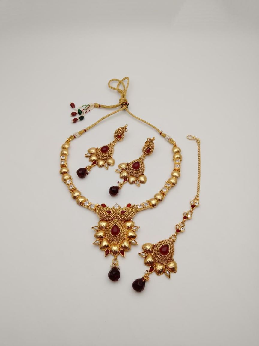 NECKLASE SET IN POLKI (GOLD POLISH) STYLE | DESIGN - 18370