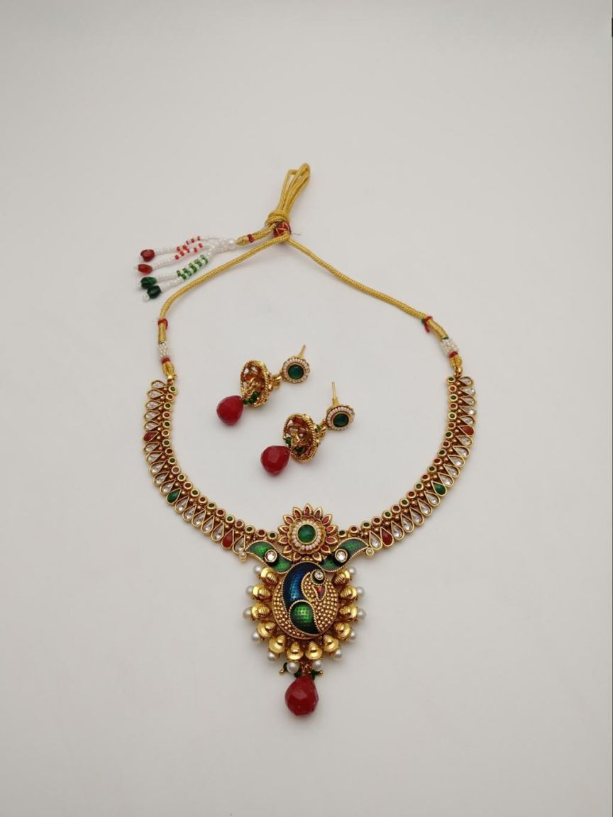 NECKLASE SET IN POLKI (GOLD POLISH) STYLE | DESIGN - 18375