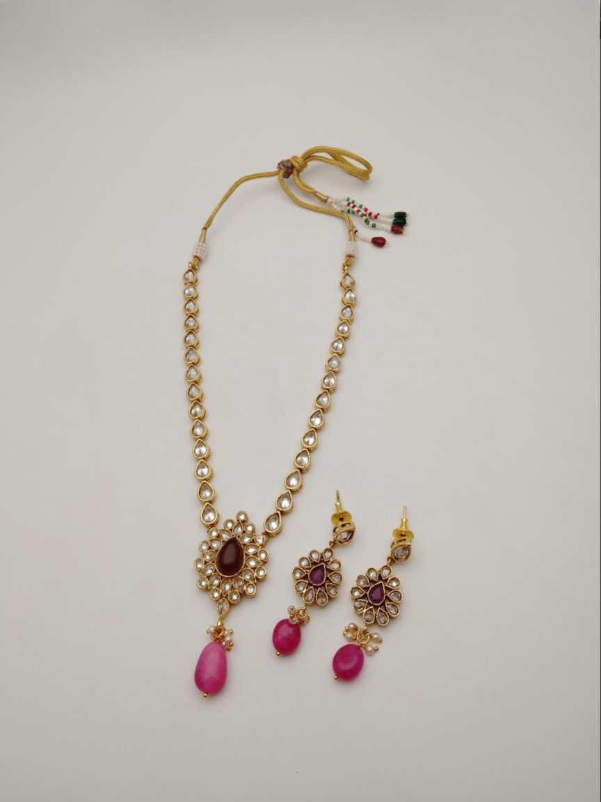 NECKLASE SET IN POLKI (GOLD POLISH) STYLE | DESIGN - 18376