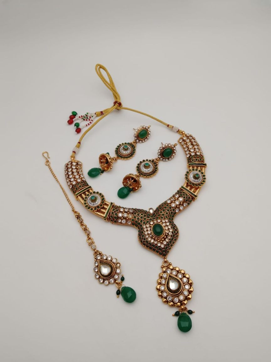 NECKLASE SET IN POLKI (GOLD POLISH) STYLE | DESIGN - 18382