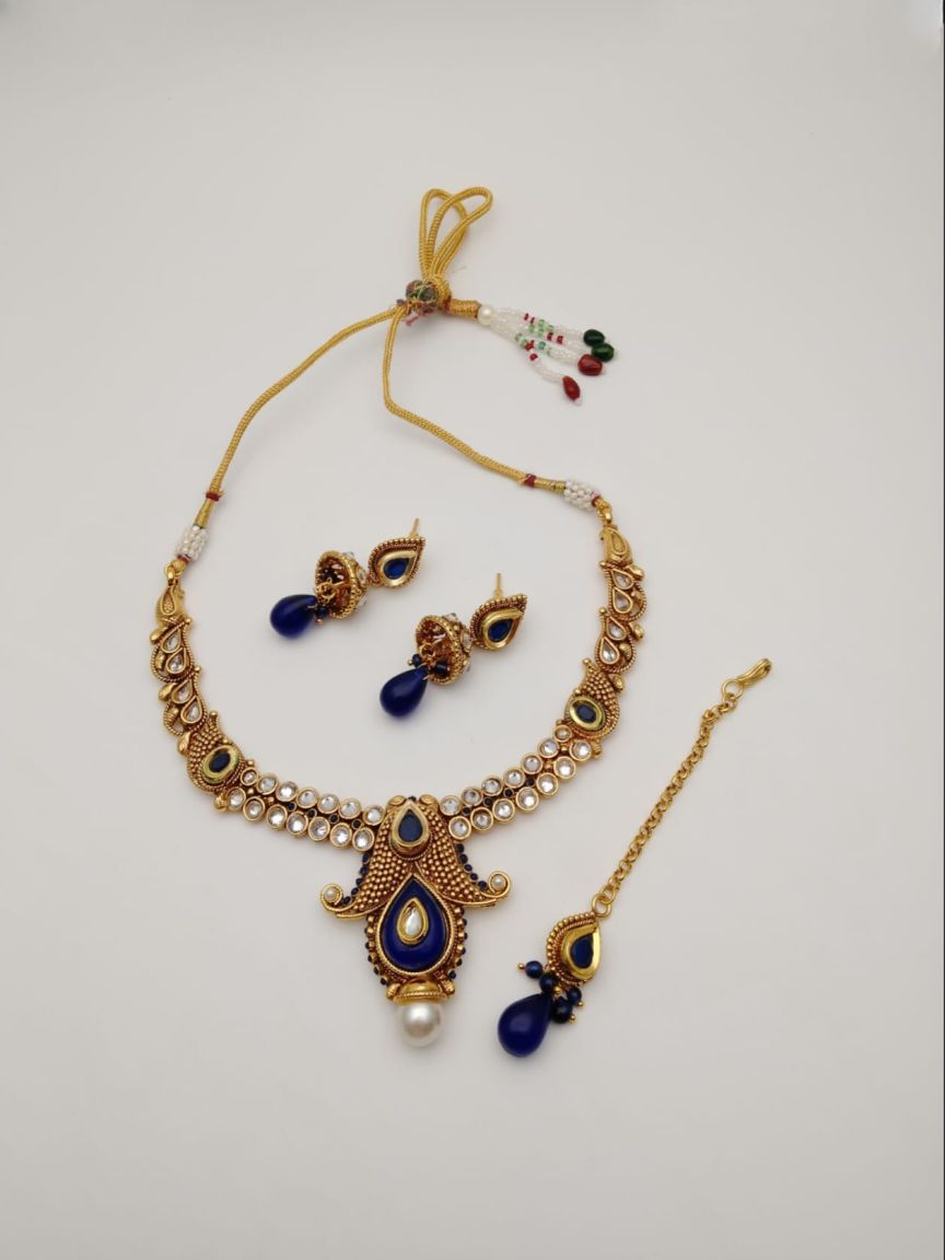 NECKLASE SET IN POLKI (GOLD POLISH) STYLE | DESIGN - 18389