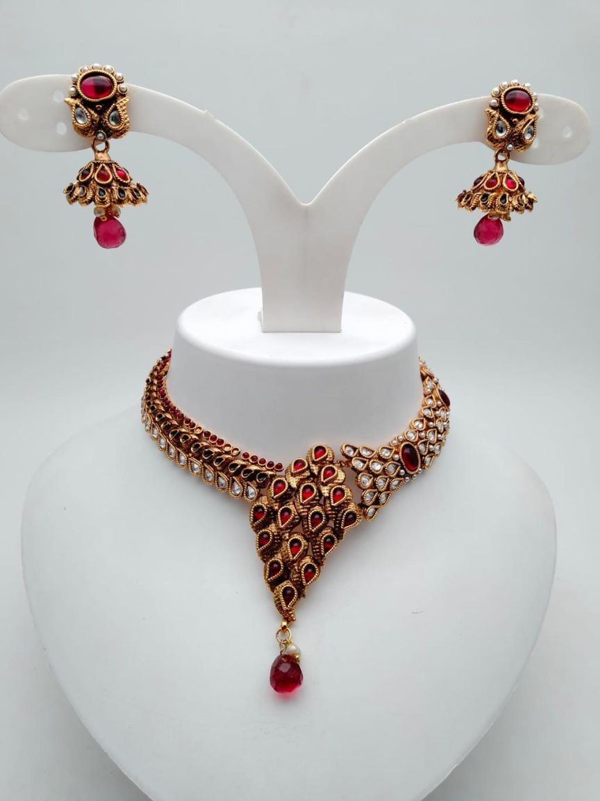 NECKLASE SET IN POLKI (GOLD POLISH) STYLE | DESIGN - 18411