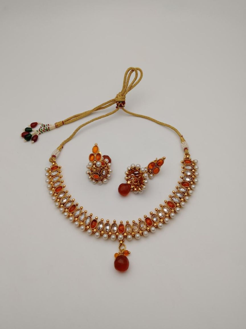 NECKLASE SET IN POLKI (GOLD POLISH) STYLE | DESIGN - 18418