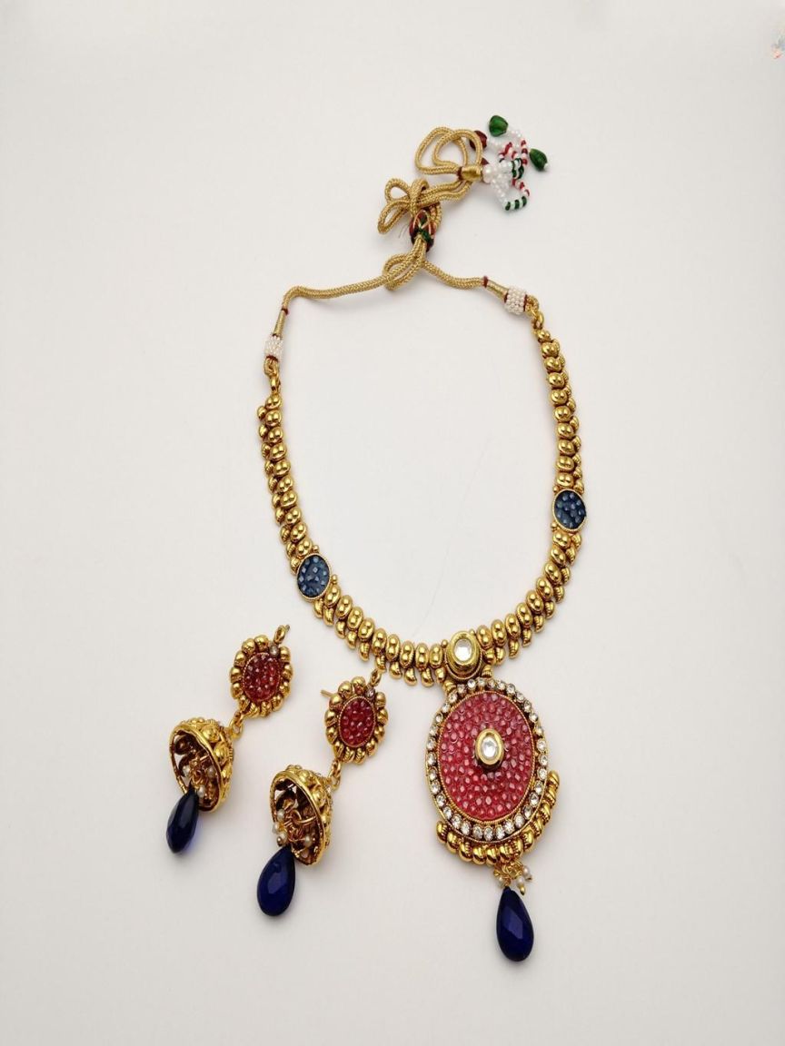 NECKLASE SET IN POLKI (GOLD POLISH) STYLE | DESIGN - 18434