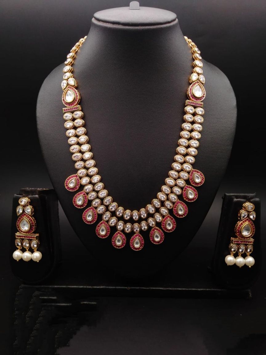 NECKLASE SET IN POLKI (GOLD POLISH) STYLE | DESIGN - 18447